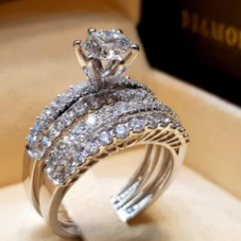 Quality White Sapphire Silver Plated  Wedding Set